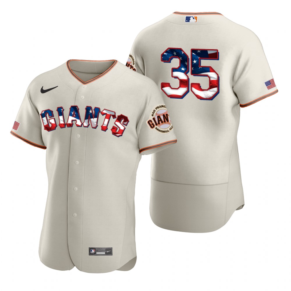 San Francisco Giants 35 Brandon Crawford Men Nike Cream Fluttering USA Flag Limited Edition Authentic MLB Jersey